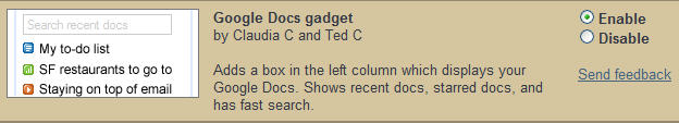 Enable Google Docs Gadget