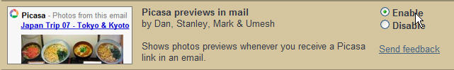 Enabling Picasa Preview in mail