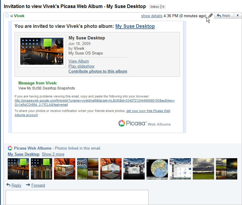 Picasa Preview in mail